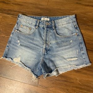 Zara TRF High Rise Distressed Denim Shorts